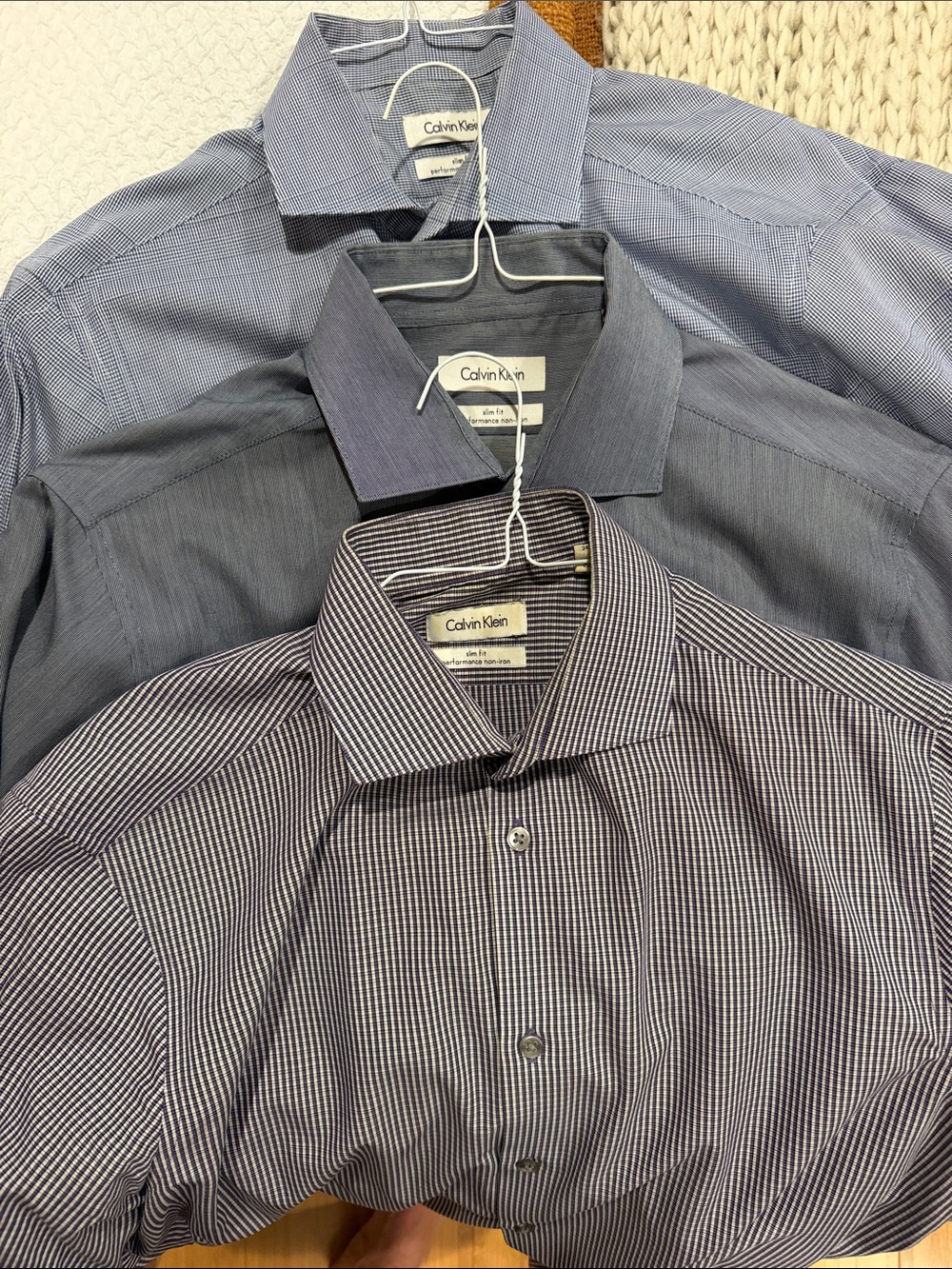Calvin Klein Men's Blue and Navy Patterned Dress Shirts - 3-Pack Presentation